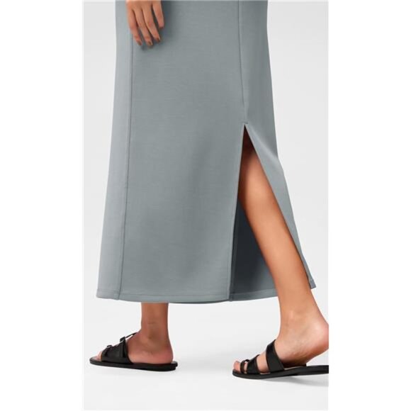 Soft Maxi Skirt, Casual Long Pencil Skirts GreyBlue - Picture 4 of 5